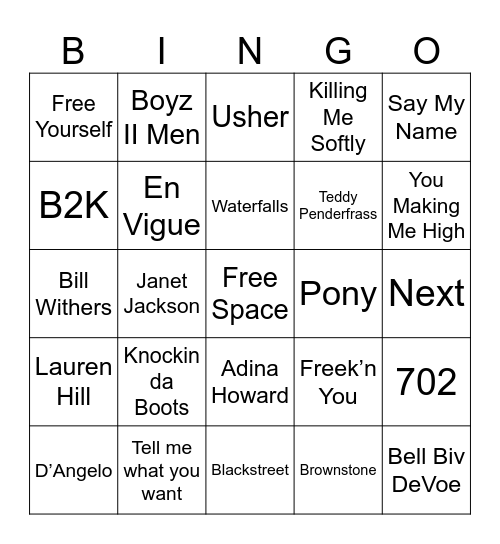 R & B Bingo Card