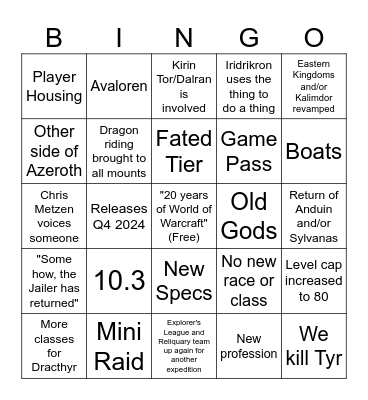 Blizzcon 2023 Bingo Card