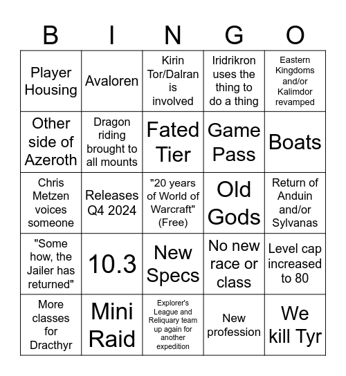 Blizzcon 2023 Bingo Card