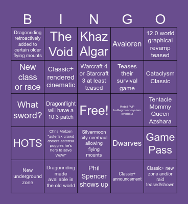 Blizzcon 2023 Bingo Card