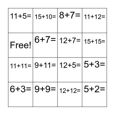 Musical Math Bingo Card