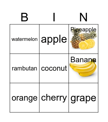 Fruits Bingo Card