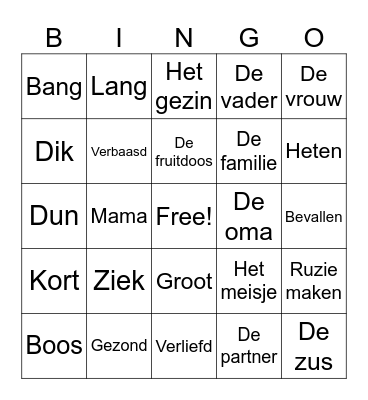 De familie Bingo Card