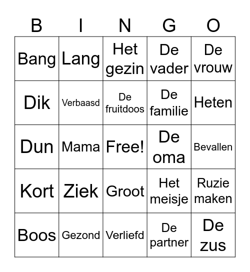 De familie Bingo Card