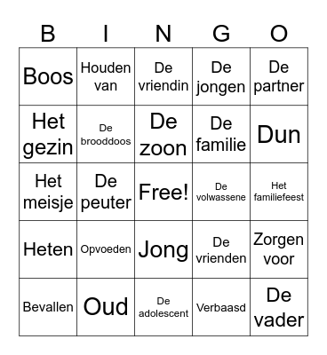 De familie Bingo Card
