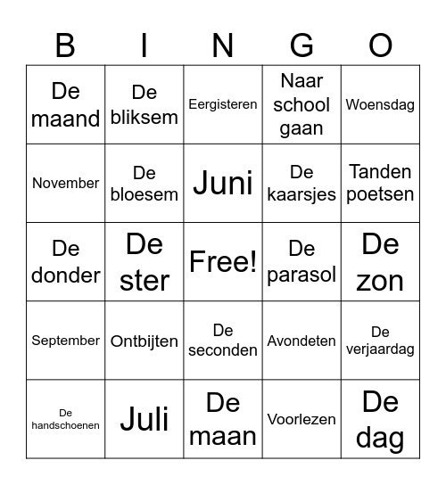 De seizoenen Bingo Card