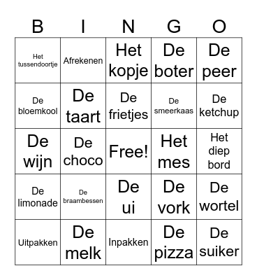 De dieren Bingo Card