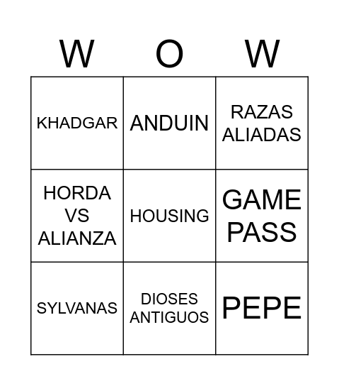 WOW BINGO Card