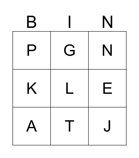Alphabet Name Bingo Card