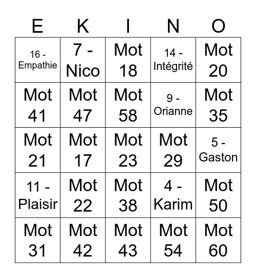 CSV Bingo Card