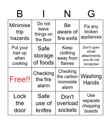 Safety Bingo Card