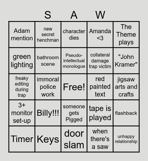 Saw Bingo Card