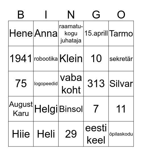 Hiie Kool Bingo Card