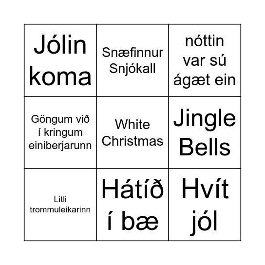 Jólalaga BINGÓ Bingo Card