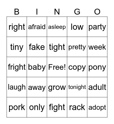 Red Word Bingo Card
