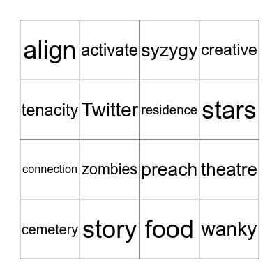 Dr Matt Finch's bingo talk game Bingo Card