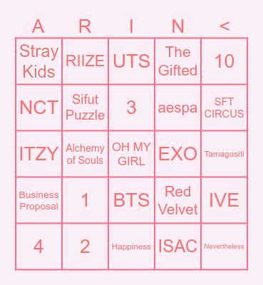Punya Arin Bingo Card