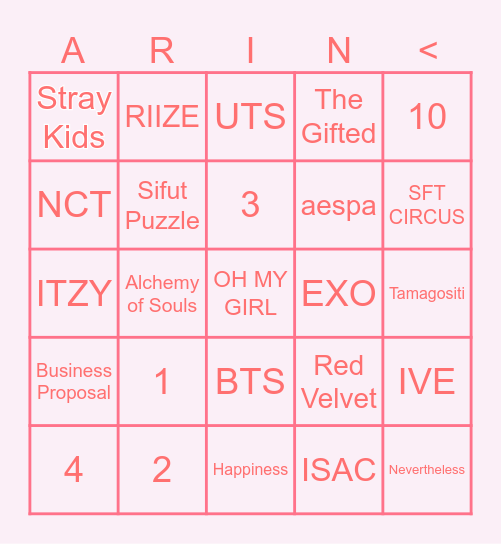 Punya Arin Bingo Card