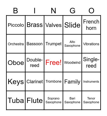 Instrument Bingo Card