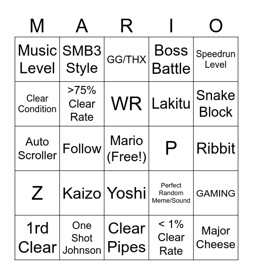 SMM2 Viewer Level Bingo Card