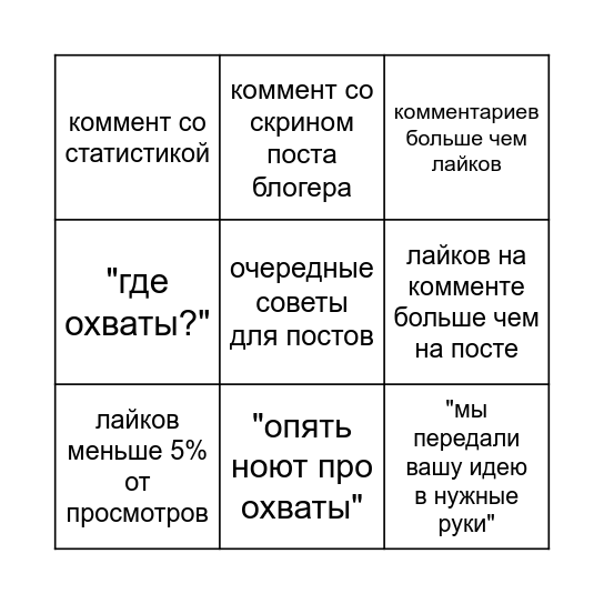 бинго постов Вконтакте с авторами Bingo Card
