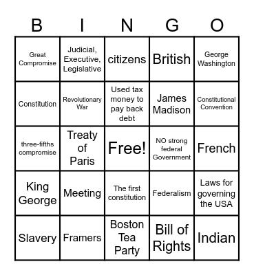 Constitutional Convention Bingo Card