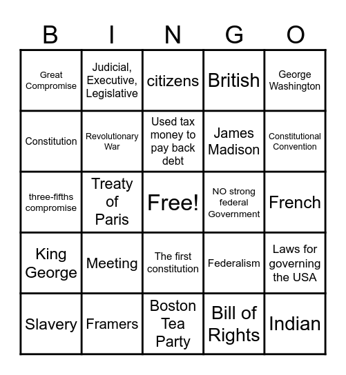 Constitutional Convention Bingo Card