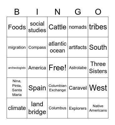 Columbus Bingo Card