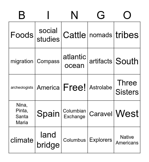 Columbus Bingo Card