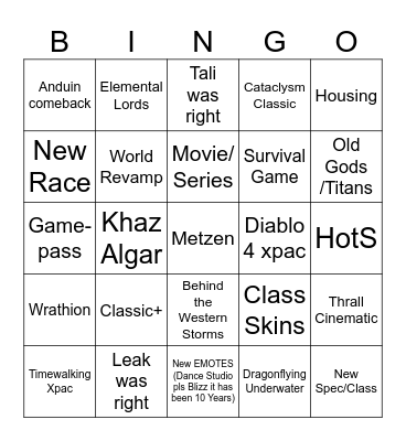 Blizzcon 2023 Bingo Card