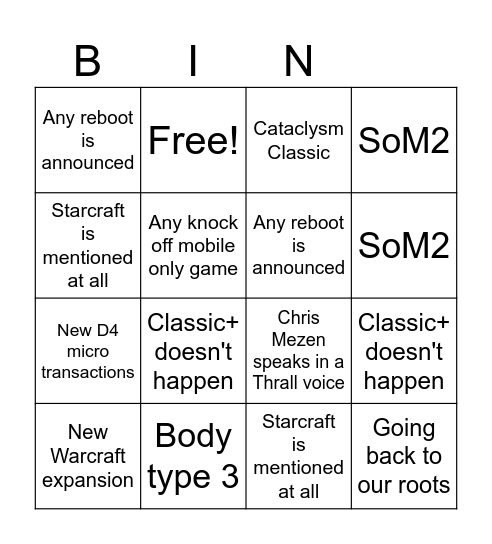 ShitCon 2023 Bingo Card