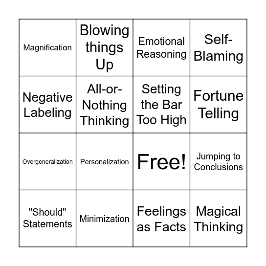 Cognitive Distortions Bingo Card