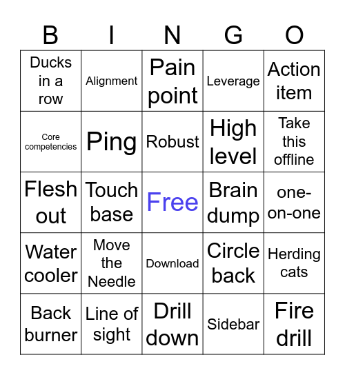 Corporate Lingo Bingo Card