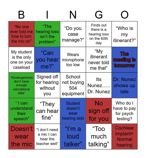 Hearing Bingo Card