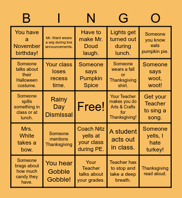 November Bingo Card