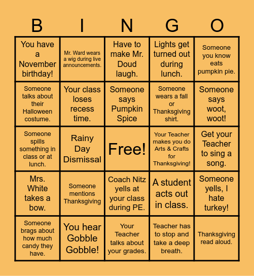 November Bingo Card