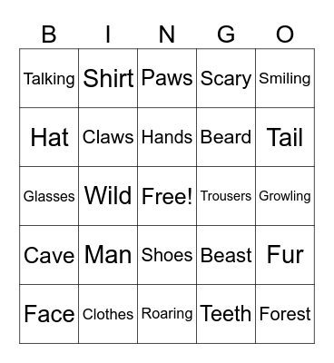 Man vs Beast Bingo Card