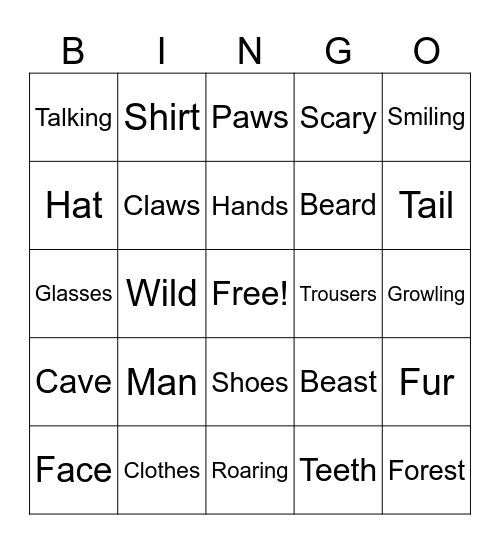 Man vs Beast Bingo Card