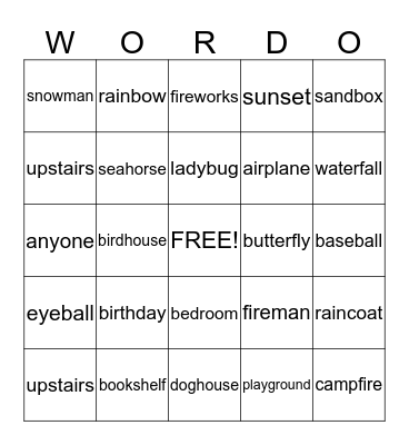 Compound Word Bingo Card