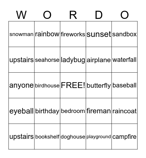 Compound Word Bingo Card