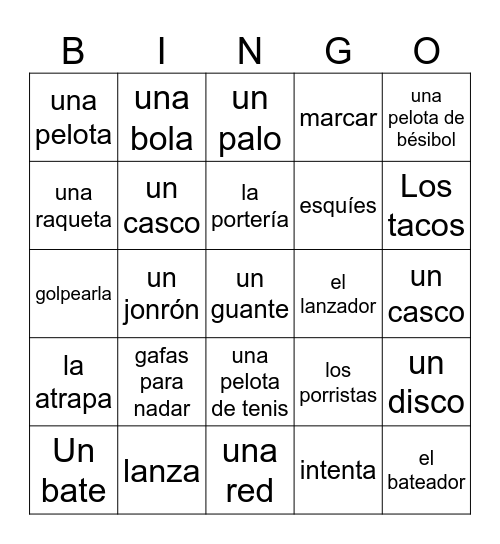 Los deportes Bingo Card