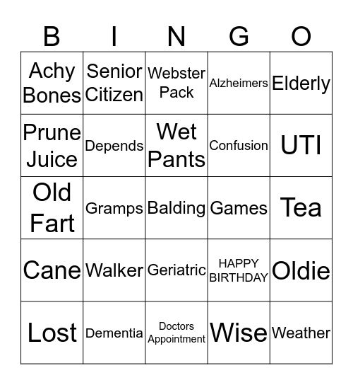 Owen's 30th Old Timer Bingo Card