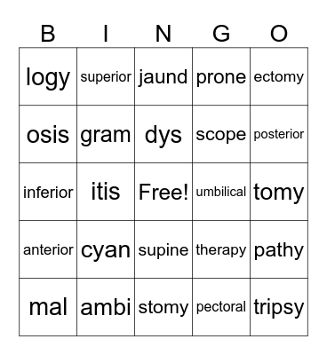 Medical Terminology Bingo 2 Bingo Card
