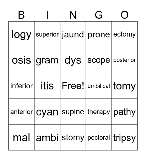 Medical Terminology Bingo 2 Bingo Card