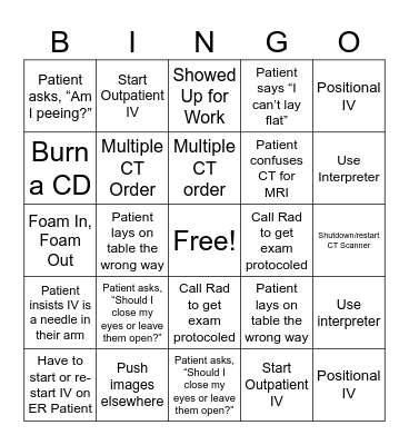 Modality Bingo - CT Bingo Card