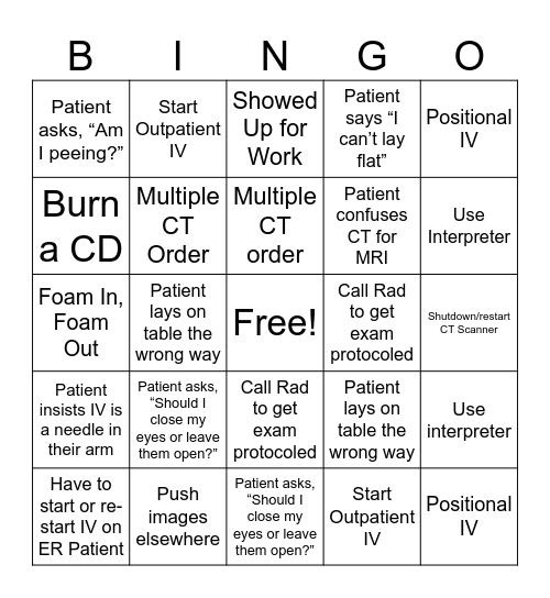 Modality Bingo - CT Bingo Card