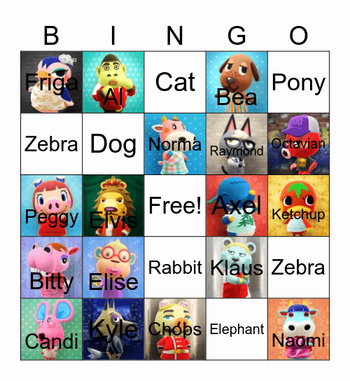 Animal Crossing Bingo Card