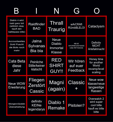 Blizzcon 2023 Bingo Card