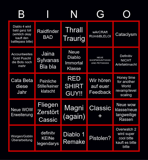 Blizzcon 2023 Bingo Card