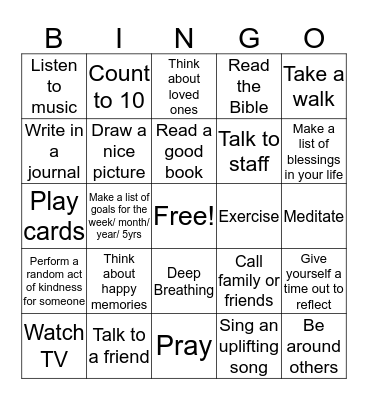 COPING SKILLS BINGO Card